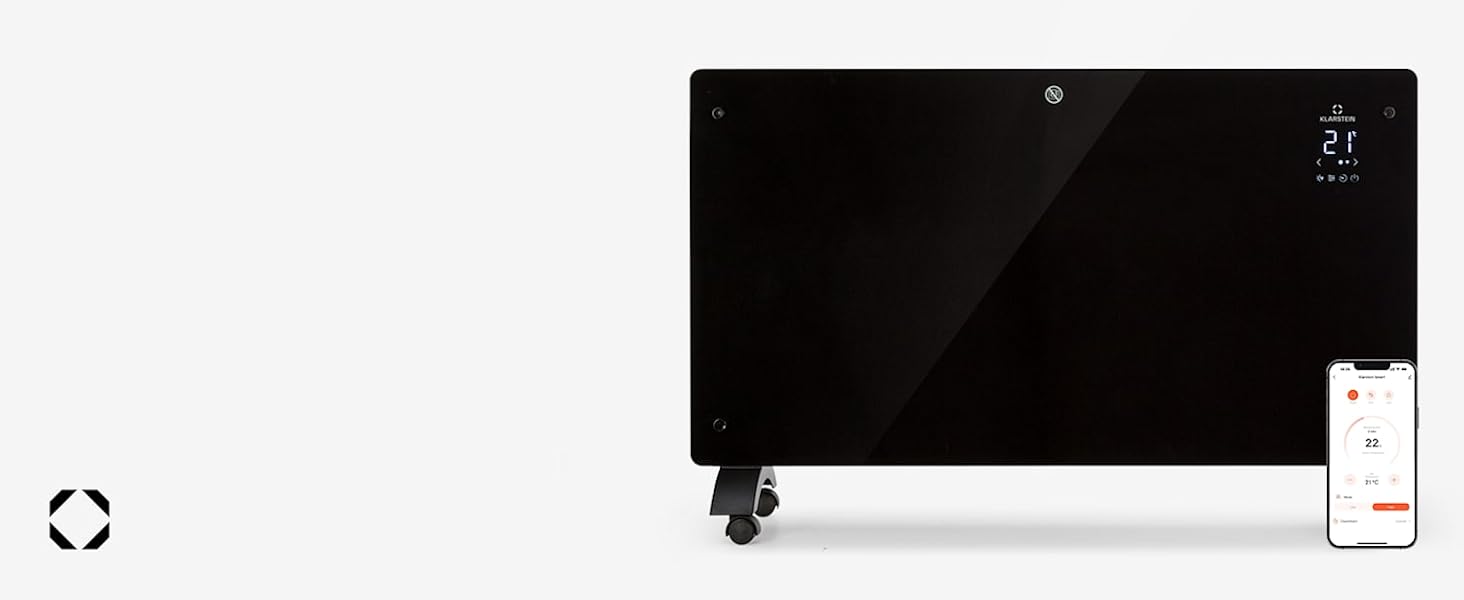 Електричний конвектор Klarstein Bansin Smart 2500W з керуванням через додаток, X-подірним нагрівальним елементом та захистом від перегріву, IP24, для кімнат та зимових садів