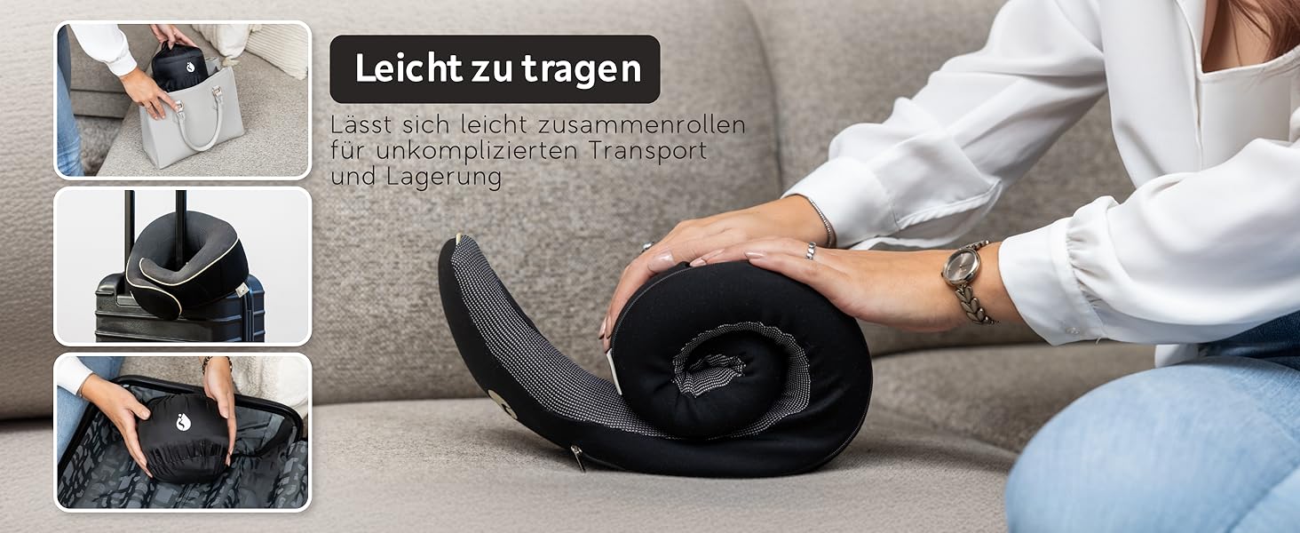 Подушка для шиї TRAVARA - Memory Foam - для подорожей на авто та літаку - чорна