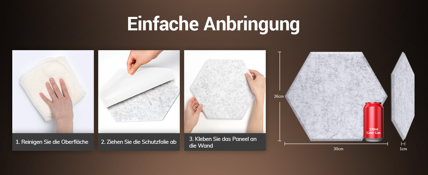 Акустичні гексагональні панелі TONOR самоклеючі, звукопоглинаючі шестигранні плитки для шумоізоляції стін (48 шт, сірі), 30x26x1 см для студії, офісу та геймінг-зони