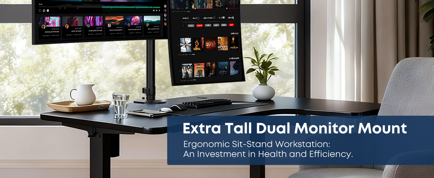 Підставка для монітора STANDOPIA на 2 монітори, 17-40 дюймів, 12 кг, регулювання висоти, нахил, поворот, VESA 75/100 мм