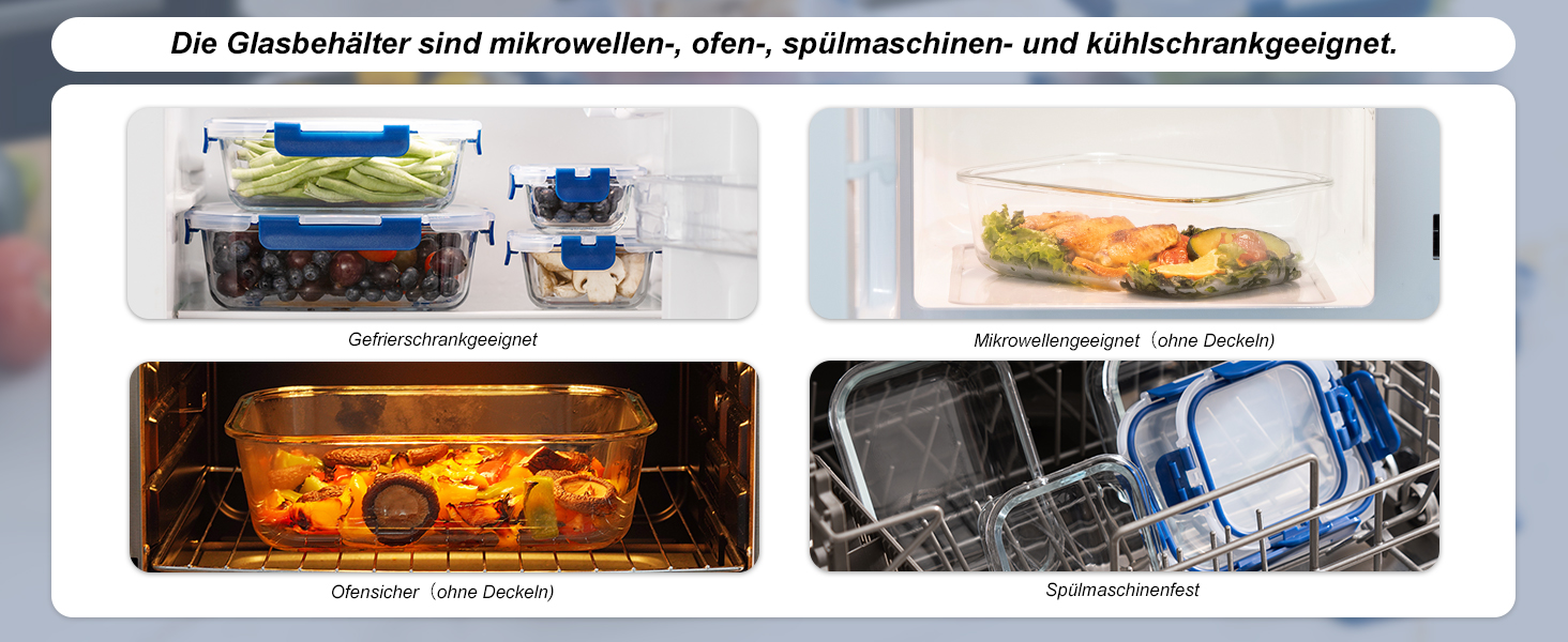 Набір скляних контейнерів для зберігання їжі з кришками з преміум-пластику, 10 шт., блакитні