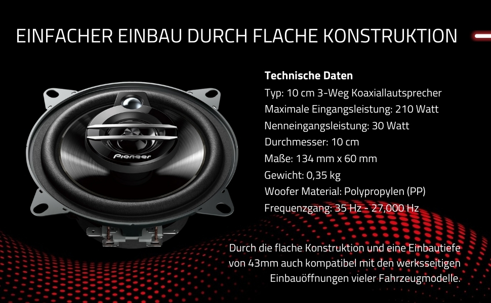 Автомобільні динаміки Pioneer TS-G1030F 3-смугові, 210 Вт, пара, чорні, для монтажу