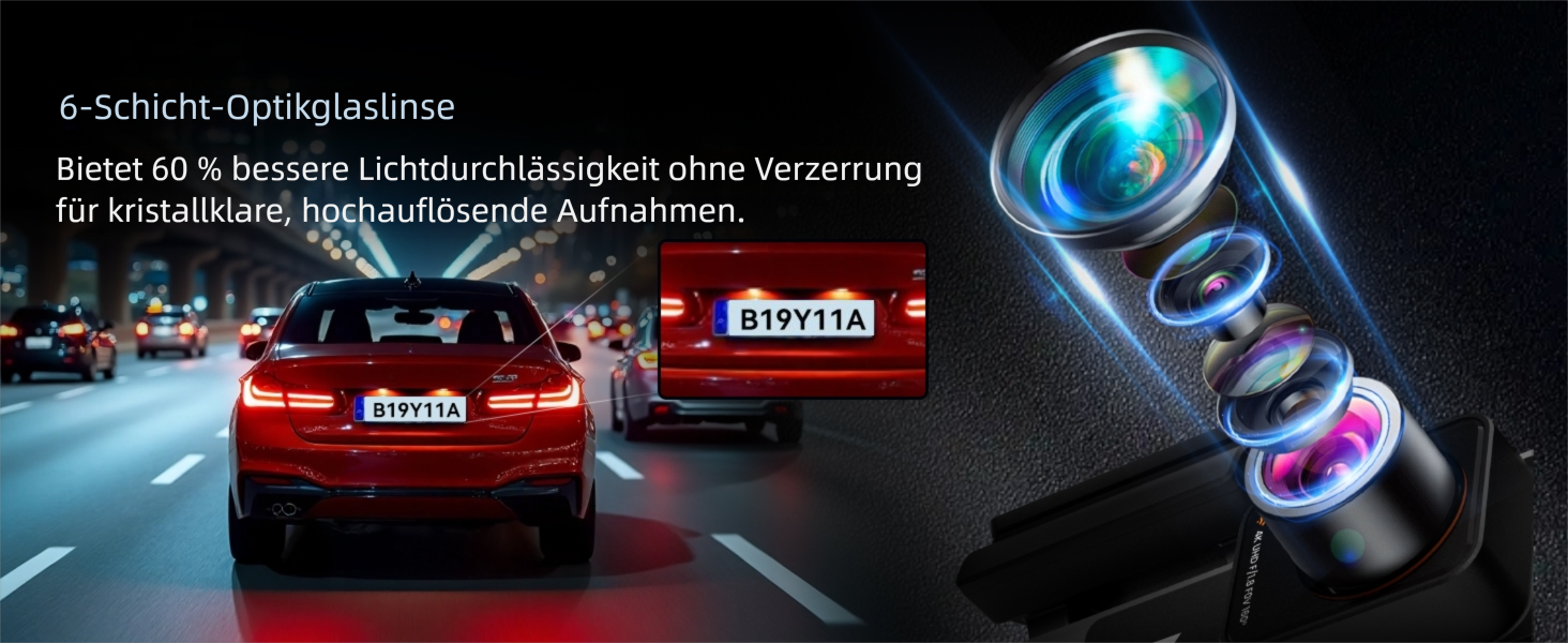 Автомобільний відеореєстратор TECXERLLON 4K Dual Dashcam (передній та задній), нічна зйомка Starlight, GPS, WDR, G-сенсор, режим паркування 24г, кут 160°/150°, карта пам'яті 64ГБ у комплекті