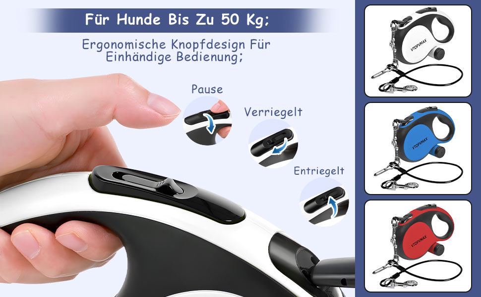 Висувна поводок для собак VTOPVMAX 8м - для середніх та великих собак до 50 кг, з відкидним тросом, контейнером для відходів та гальмом (білий)