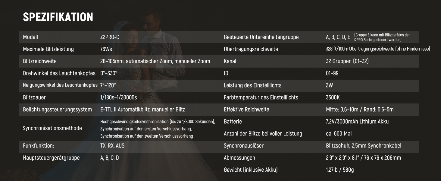 NEEWER Z2PRO-C: Світловий спалашок Speedlite з TTL, сумісний з Canon та Godox, 76Ws, 1/8000s HSS, 3000mAh
