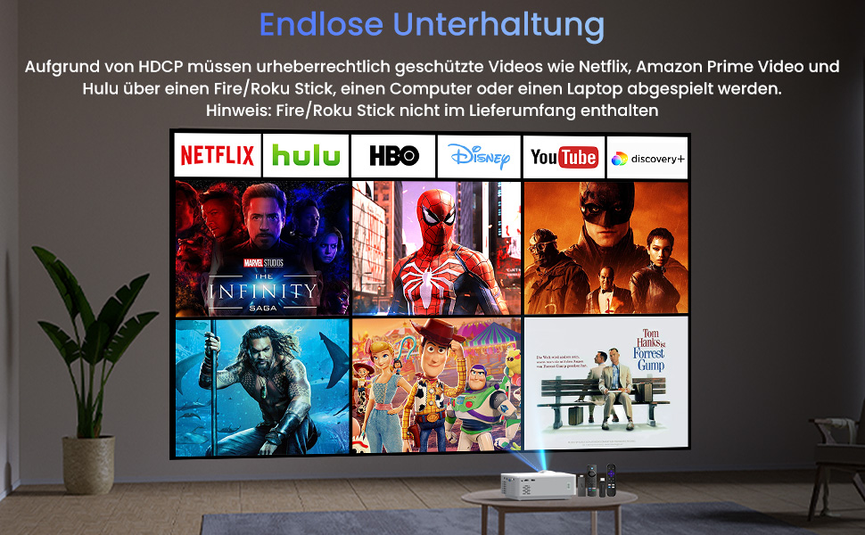 HOPVISION Beamer: Міні проєктор Full HD 1080P з Bluetooth 5.1 та 4K підтримкою, 9000 Lumens, для дому та вулиці, сумісний зі смартфонами, HDMI, USB, Pad, Fire Stick, PS5