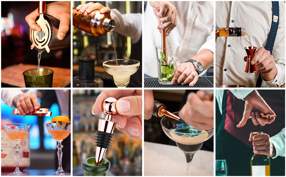 Набір шейкерів для коктейлів Esmula 750 мл, 12 предметів, з рецептами, рожеве золото