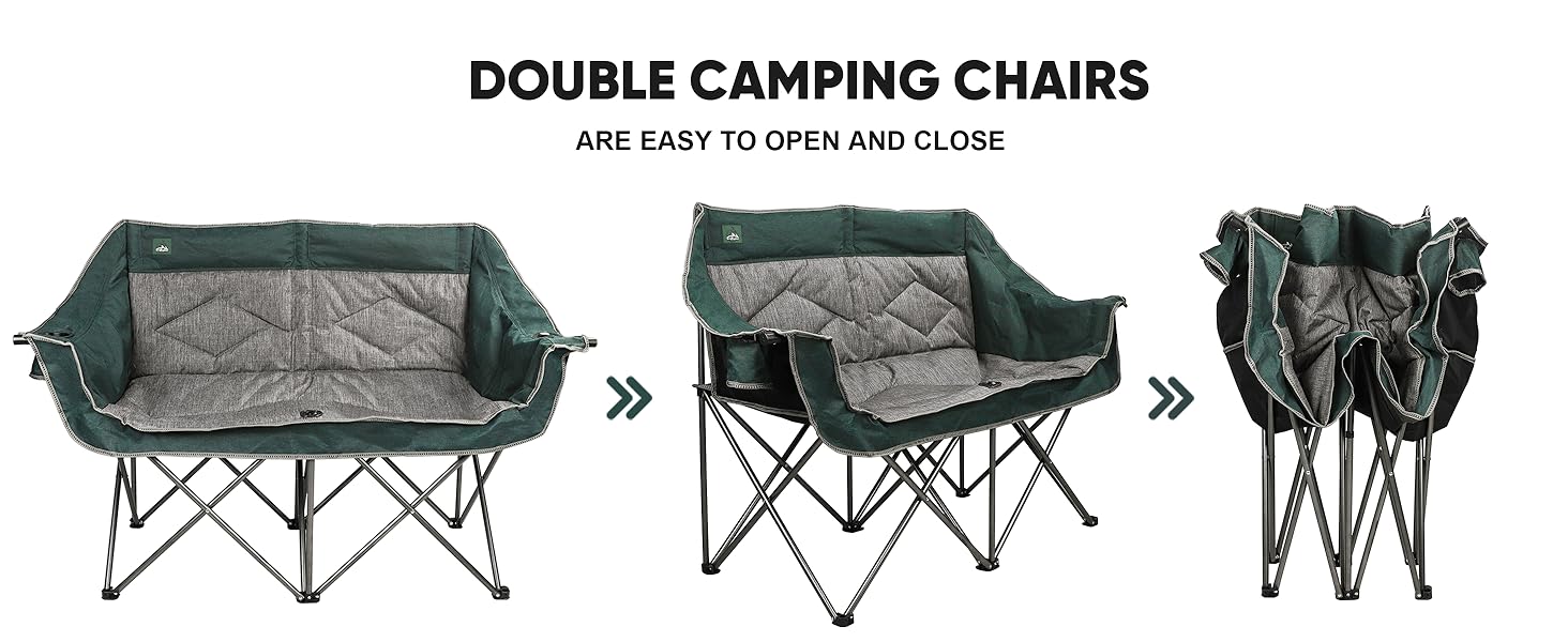 Розкладний крісло-диван Northroad для кемпінгу на 2 особи, портативне, м'яке, для саду, пікніків, пляжу, подорожей (темно-зелене)