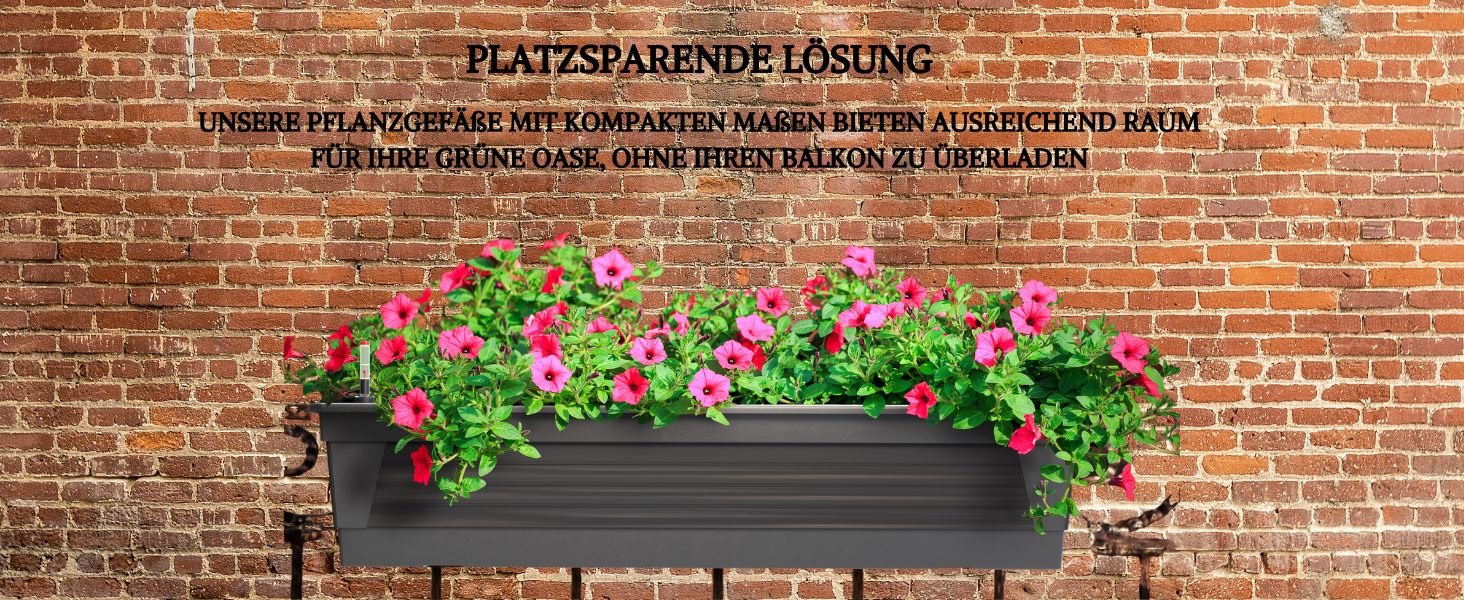 Пластиковий квітник Plastard Milano 3 шт. по 60 см, антрацит, з водозапасом і індикатором рівня води, для саду та балкона, стійкий до погодних умов, для внутрішнього та зовнішнього використання