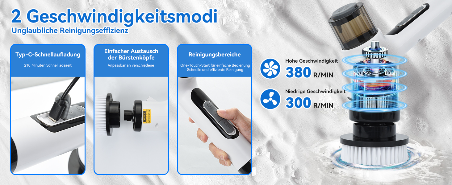 Електрична щітка для прибирання OTRAKI з 7 насадкоми: для ванної, кухні, плитки, авто