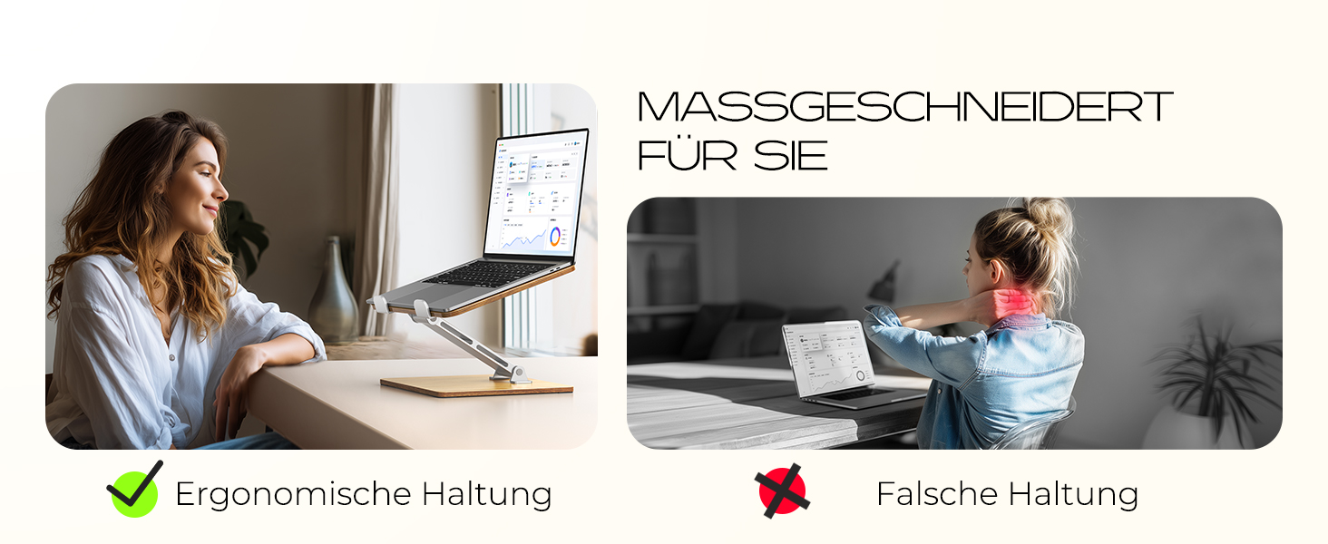 Підставка для ноутбука Holz + Aluminium, регульована, ергономічна, сумісна з MacBook Pro/Air, 10-16