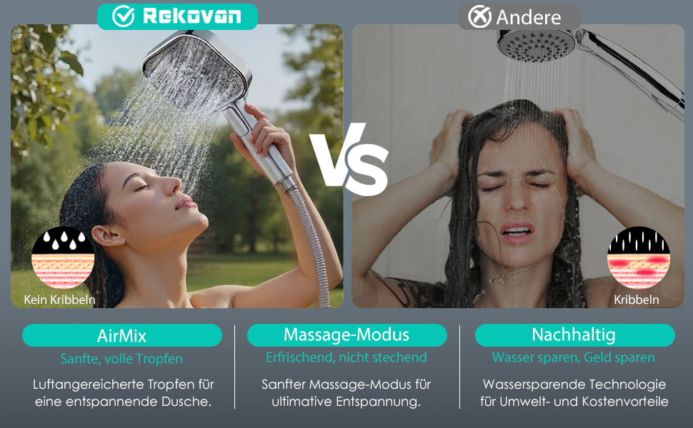 Економний душовий насадок з діаметром 135 мм, ручна лійка з антинакипною функцією, силікон харчового класу, економія води 43%, AirMix, 3 режими, хром (без шланга)