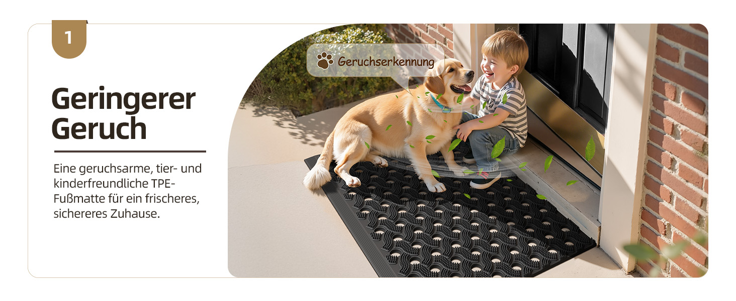 Килимок для порогу COLOR&GEOMETRY Null Geruch TPE, Heavy Duty, 43x75 см, чорний. Екологічний, не потребує обслуговування, антиковзаюча, для дому, тераси, гаража.