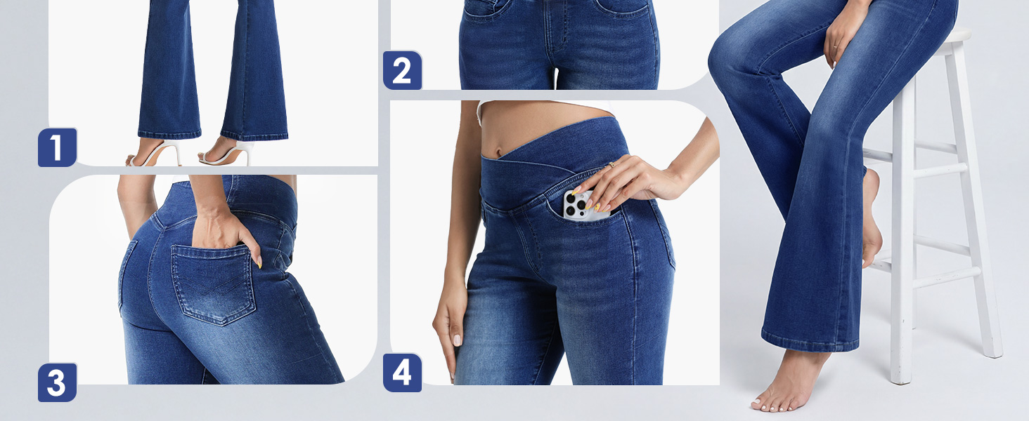 Жіночі джинси Bootcut VX VONXURY з високою посадкою, темно-сині, еластичні, розкльошені, 4 кишені, на кожен день та в офіс, розмір 31