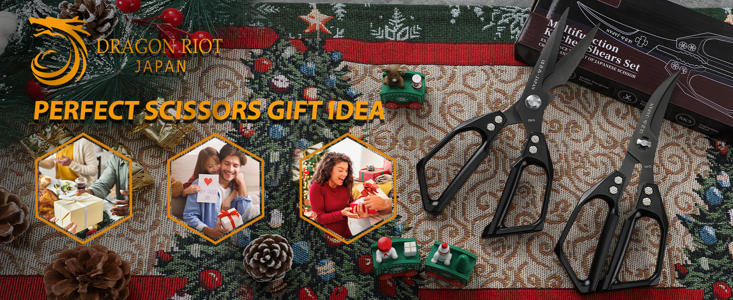 Набір кухонних ножиць DRAGON RIOT чорного кольору - професійний набір з ножицями для морепродуктів та кухонними ножицями, гострі японські ножиці для м'яса, крабів, креветок, лобстерів, трав та приготування їжі