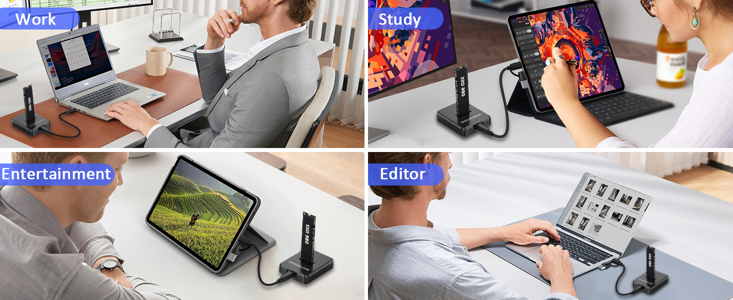 Зовнішній корпус-док-станція M.2 NVMe та SATA на USB-C, адаптер для SSD з підтримкою Dual-Protocol, швидкість 10 Гбіт/с, сумісність з M Key, B+M Key (2280, 2260, 2242, 2230)