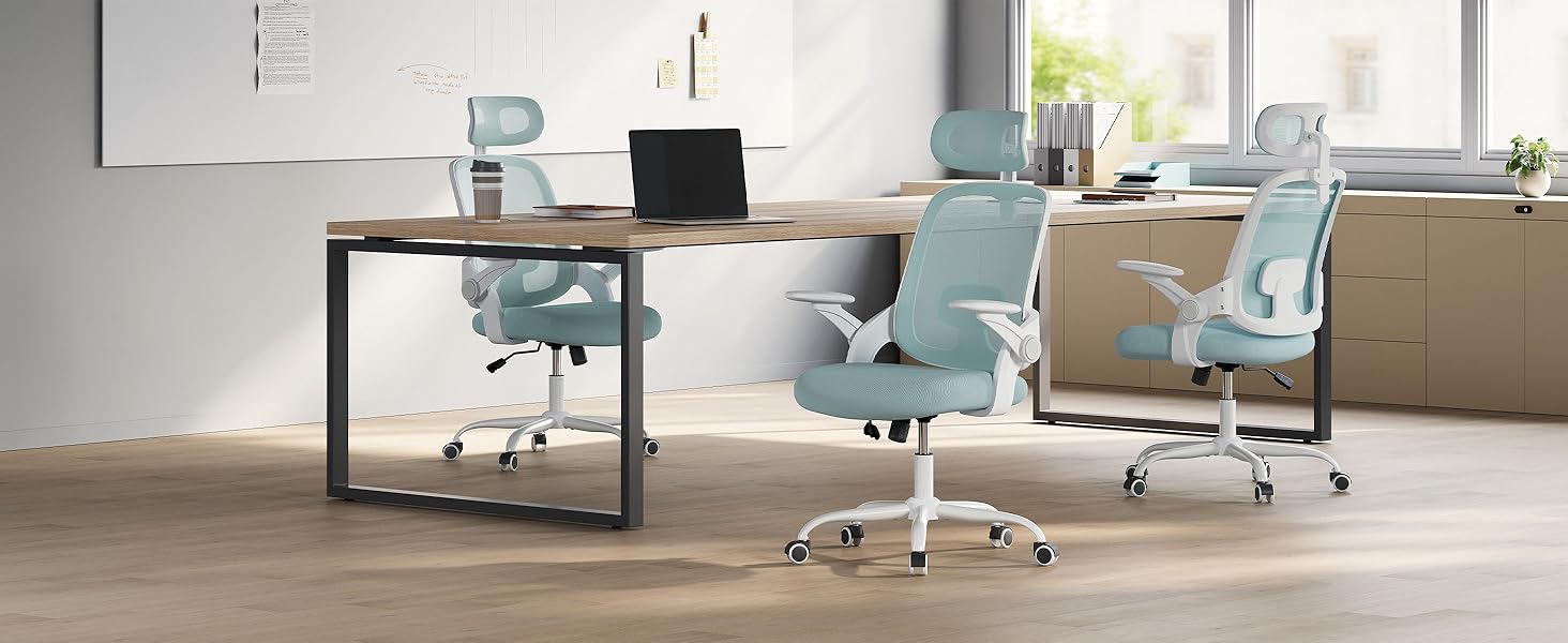 Крісло офісне WOLTU ергономічне з регульованою підголовником та підтримкою попереку, функцією гойдання, для офісу, витримує 150 кг (Блакитне)