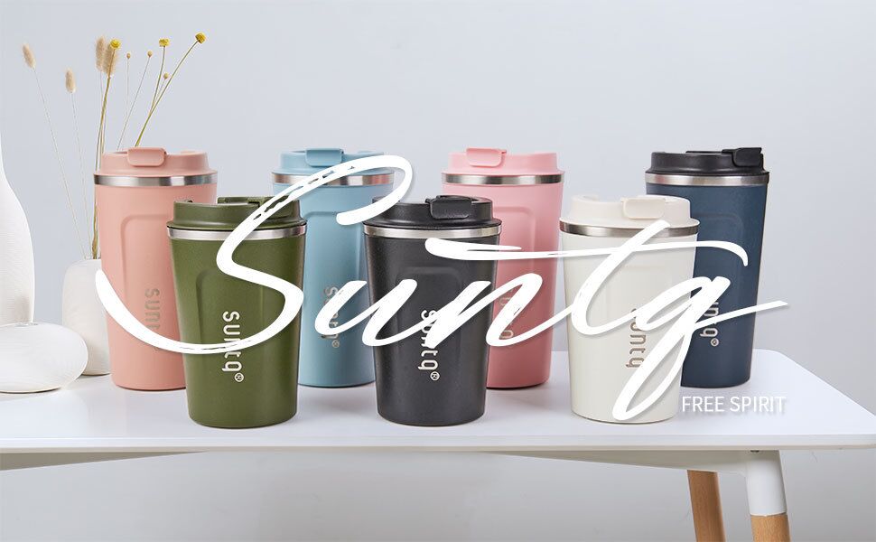 Термокружка для кави з нержавіючої сталі SUNTQ - 510 мл, з подвійними стінками, ізольована, з кришкою, що не протікає, багаторазова (Чорний)