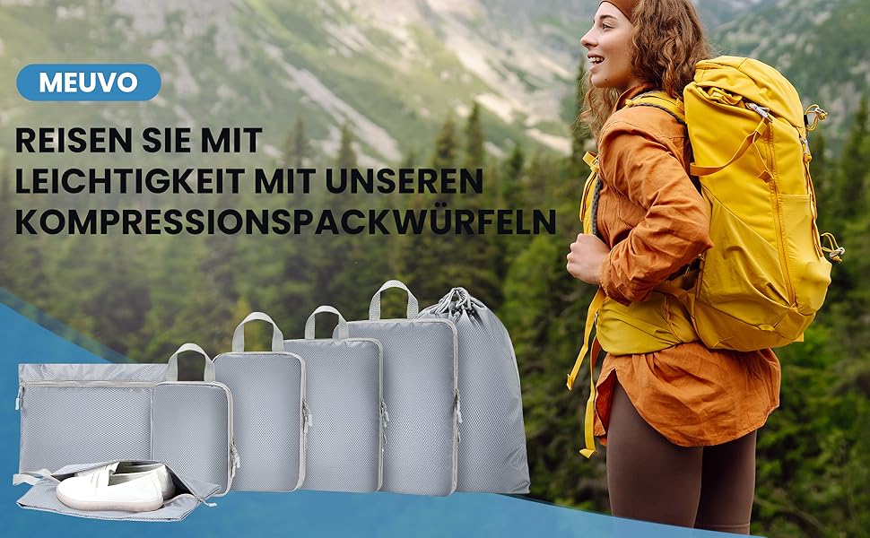 Набір кубиків-органайзерів для подорожей MEUVO - 7 шт. (сірий), компресійні, водонепроникні, для валізи/рюкзака