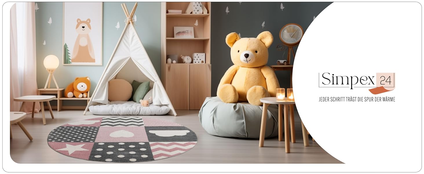 Дитячий килим круглий Elefant Design, короткий ворс, для дівчаток та хлопчиків, антиалергенний, м'який, синьо-сірий, 120 см. Килим в дитячу кімнату