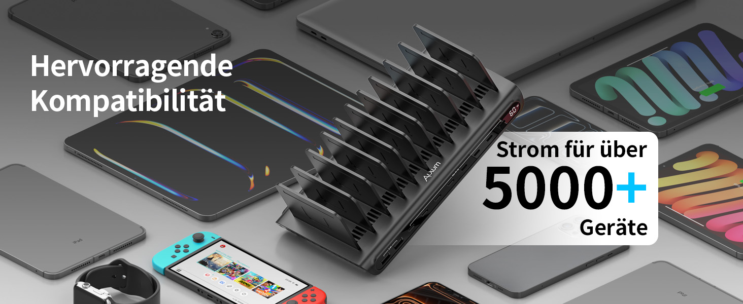 Зарядний пристрій Alxum 60W USB багатопортовий на 10 портів (8 USB-C + 2 USB-A) для телефонів, планшетів, Kindle – чорний