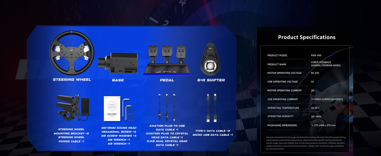 PXN V99 ігровий кермо з педалями та перемикачем передач – 3.2 Nm Force Feedback, 270°/900°, 11.8 дюймів, 4 лопаті перемикання передач, додаток Tools – кермо для PC, Xbox та PS4
