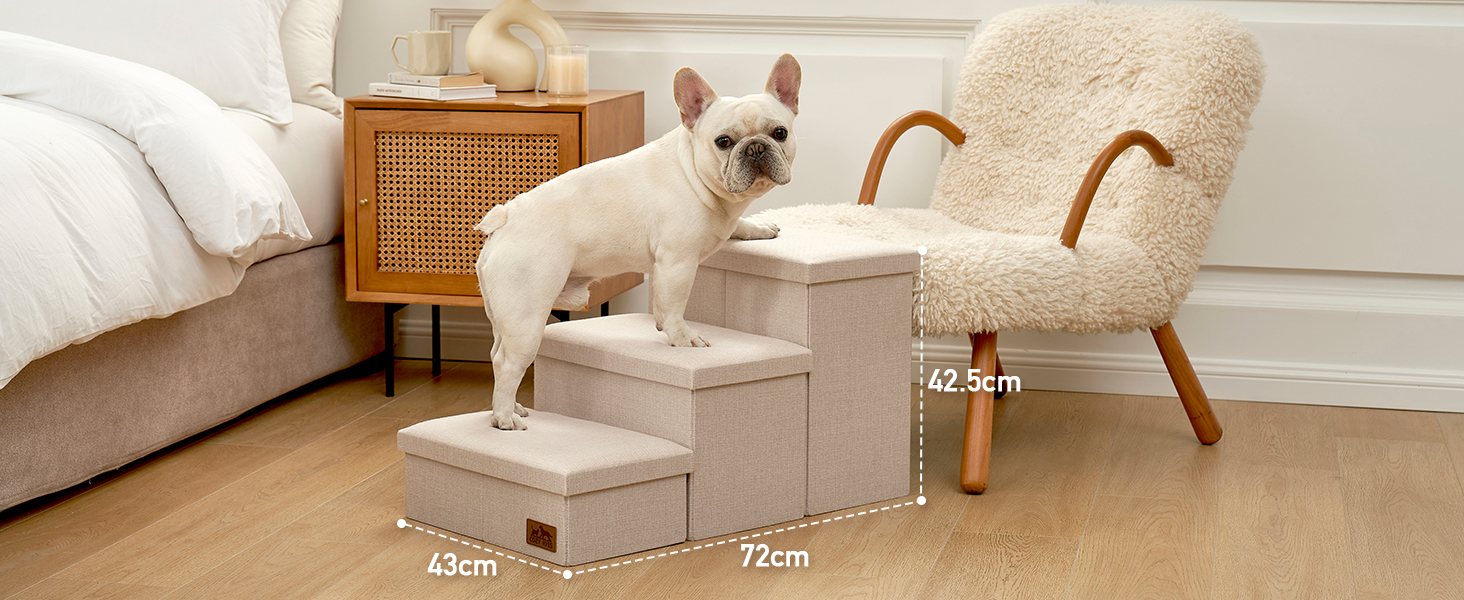 Сходинки для собак маленьких порід зі зберіганням, широкі, складані для ліжка та дивану, з неслизьким покриттям, вологостійкі (4x72x42.5см), розмір 4x72x42.5см (Бежевий, 4, 43x97x56см)