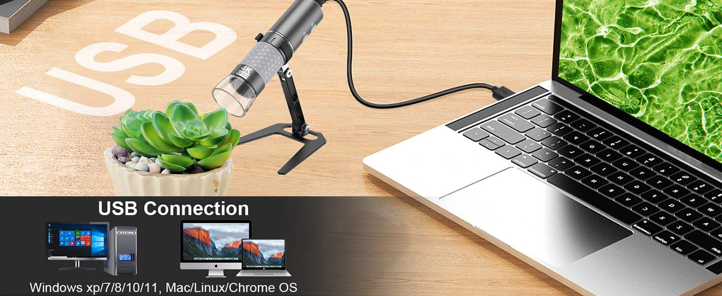 Цифровий мікроскоп Jiusion WiFi USB з підключенням до iPhone, iPad, Android, Mac, Windows, Linux, Chrome, 50-1000x збільшення, 4K камера, 8 LED, металевий штатив