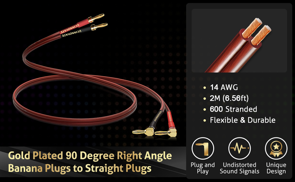 Акустичний кабель UCINNOVATE HiFi OFC 14AWG, 3м, позолочені роз'єми (банановий штекер — Y-подібний затискач), 2 шт.