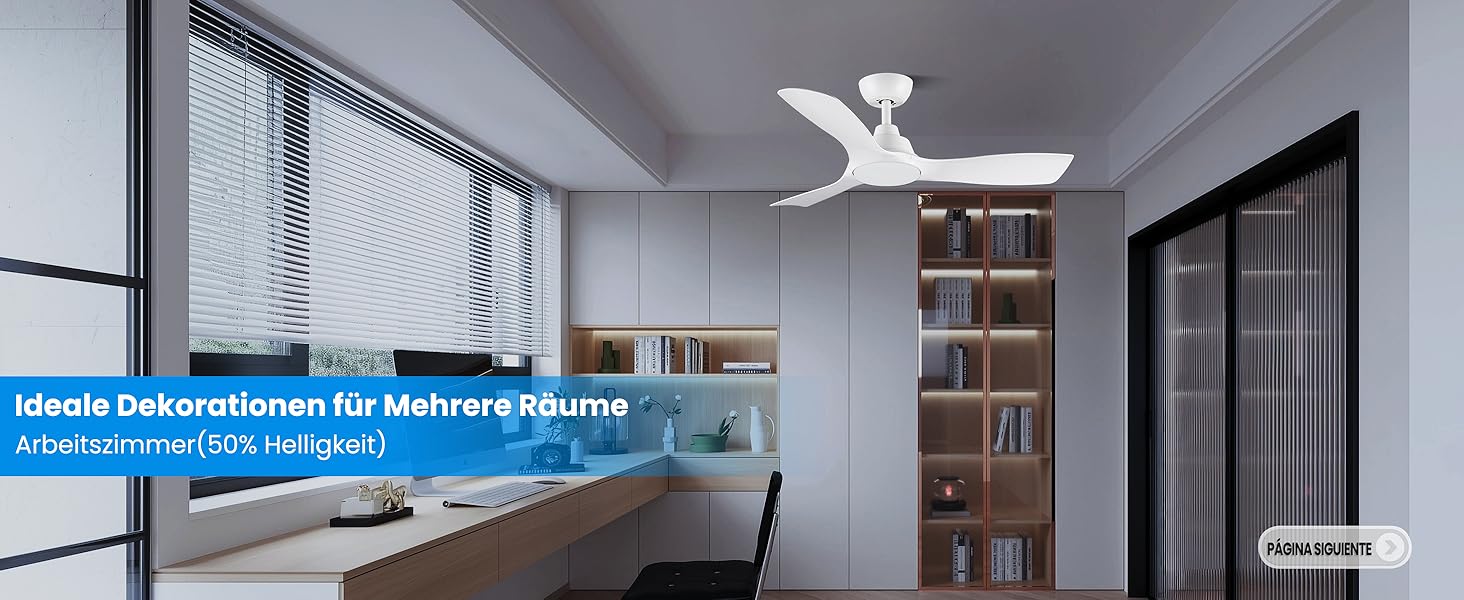 Стеляний вентилятор CJOY з підсвіткою, 107 см, з пультом керування, DC, тихий, з функцією реверсу, пам'ять 3CCT, диммування, 6 швидкостей, таймер для спальні, білий