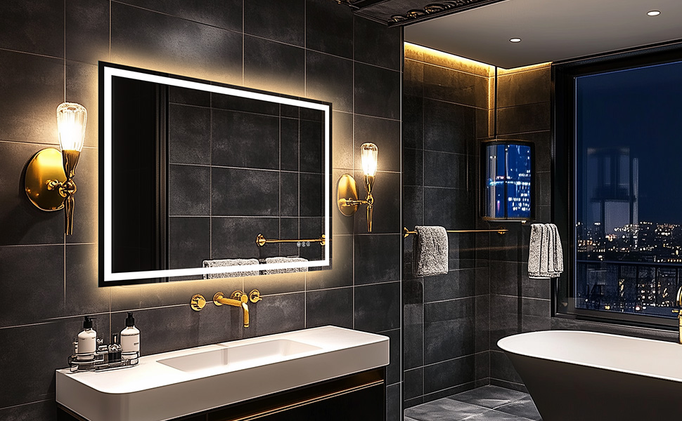 Дзеркало для ванної кімнати зі світлодіодним підсвічуванням 50x70 см, Bluetooth, сенсорне керування