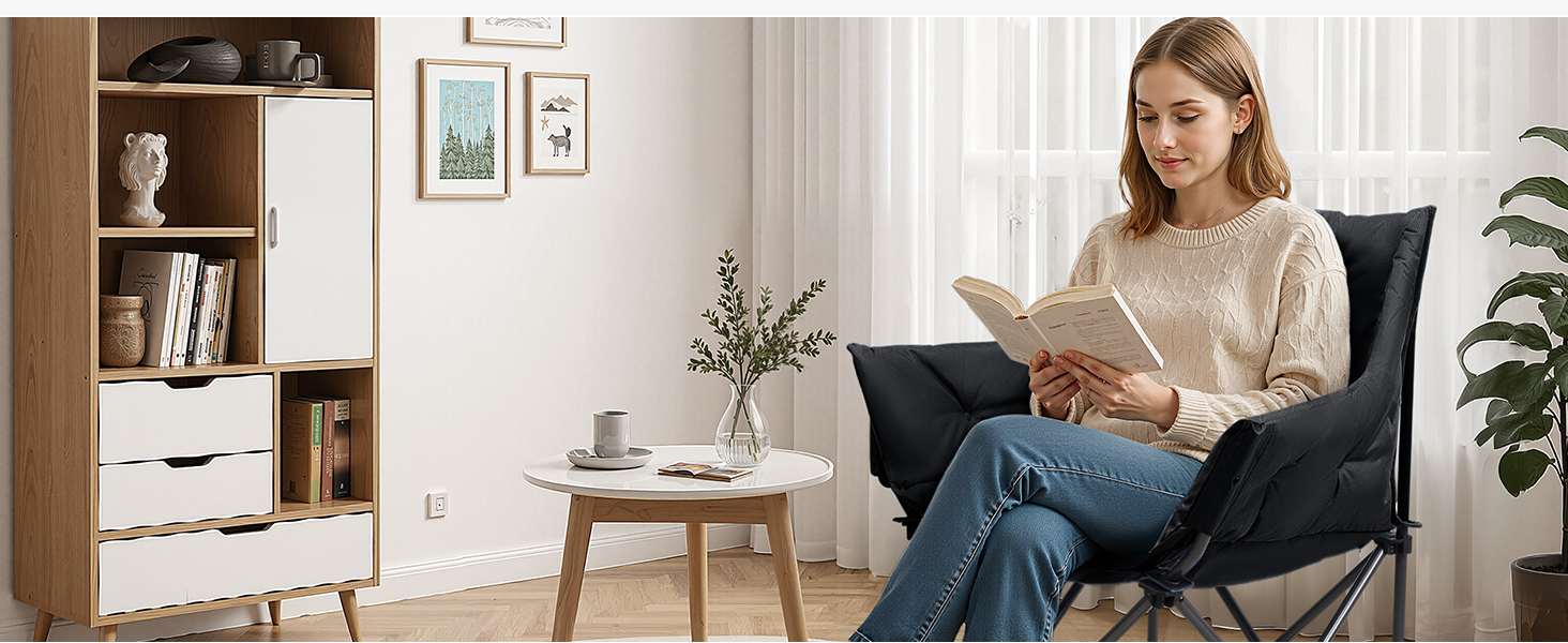 Крісло для кемпінгу складне, XXL, чорне, 150 кг, з підлокітниками, м'яке, для відпочинку на природі