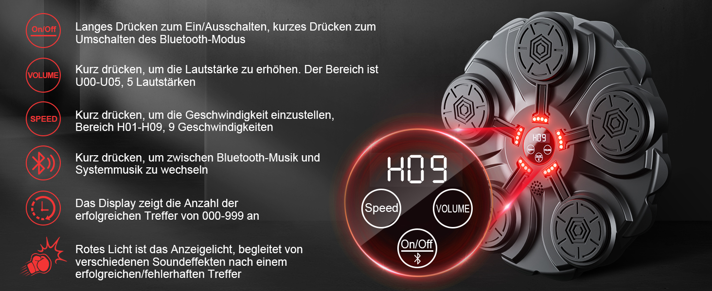 Adult Music Boxing Machine - LED Light Box Wall with Music Box, Boxing Gloves, Bluetooth Music Machine, 9 Adjustable Speeds for Kids