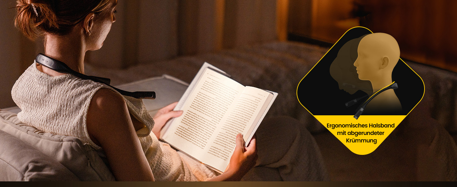 Glocusent Лампа для читання на шиї з 100 годин освітлення, захищає зір | Регульована колірна температура та 5 рівнів яскравості, легка лампа для ліжка, шиття, ремонту