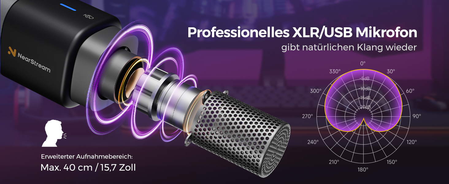 Конденсаторний мікрофон NearStream AM25X USB/XLR зі штативом, комплект для подкастингу, кнопка Mute, шумозаглушення та моніторинг для стрімінгу, студії та PC/PS5/PS4 геймінгу