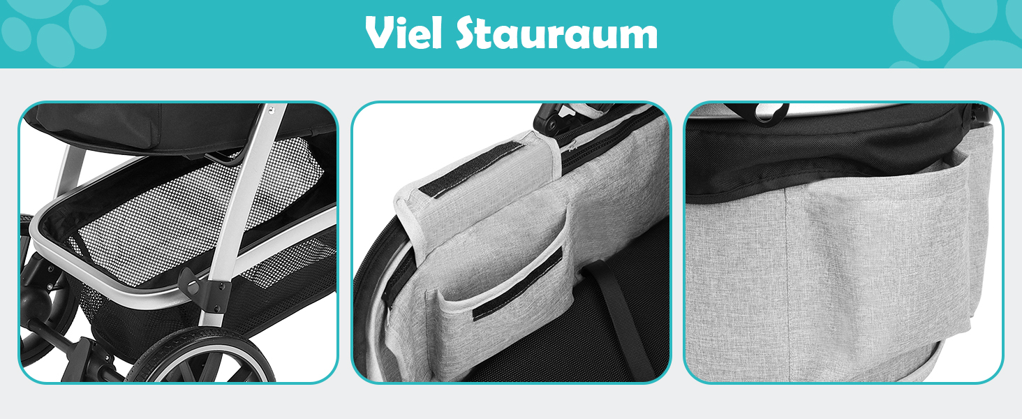 Візок для собак, складаний, до 25 кг, сірий. Алюмінієвий каркас, поворотні колеса, гальма, страхувальний ремінь, м'яке сидіння