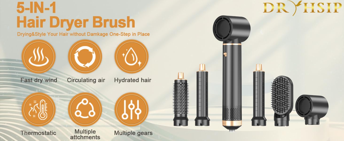 Фен-щітка 5 в 1 для волосся, Airstyler, стайлер для укладання, випрямляч, локони, об'єм, рожевий, Eurostecker