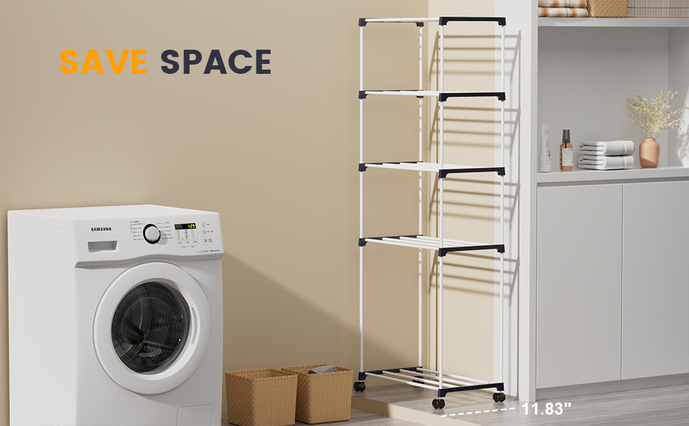 Сушарка для білизни мобільна 5-ярусна, підлогова, для ванної кімнати, квартири, пральні - компактна, на колесах