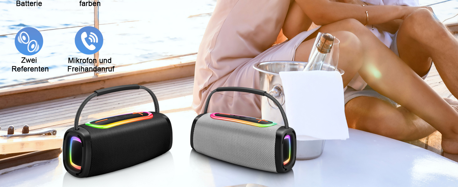 Портативна Bluetooth колонка з ручкою, 66 мм діаметр динаміка, BT5.3/24W/IP-X6 вологостійка, бездротова стерео колонка з RGB підсвічуванням, для дому/відкритих просторів/вечірок