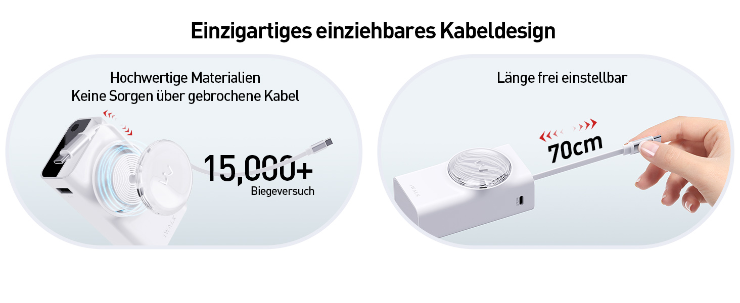 Power Bank iWALK 10000mAh з вбудованим кабелем USB-C (70см), 3 виходи, PD 30W, для iPhone, Samsung, Android, iPad