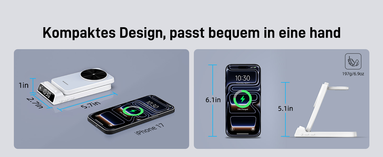 MagSafe Зарядна станція 3-в-1 для Apple Watch та iPhone 15/16/17 Pro Max, бездротовий зарядний пристрій для AirPods (25W адаптер, білий)