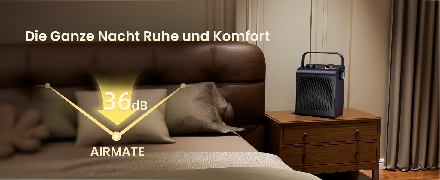 Електричний обігрівач повітря AIRMATE 2000W, компактний енергоощадний конвектор для спальні та кімнати, 3 режими роботи, таймер на 24 години, темно-синій