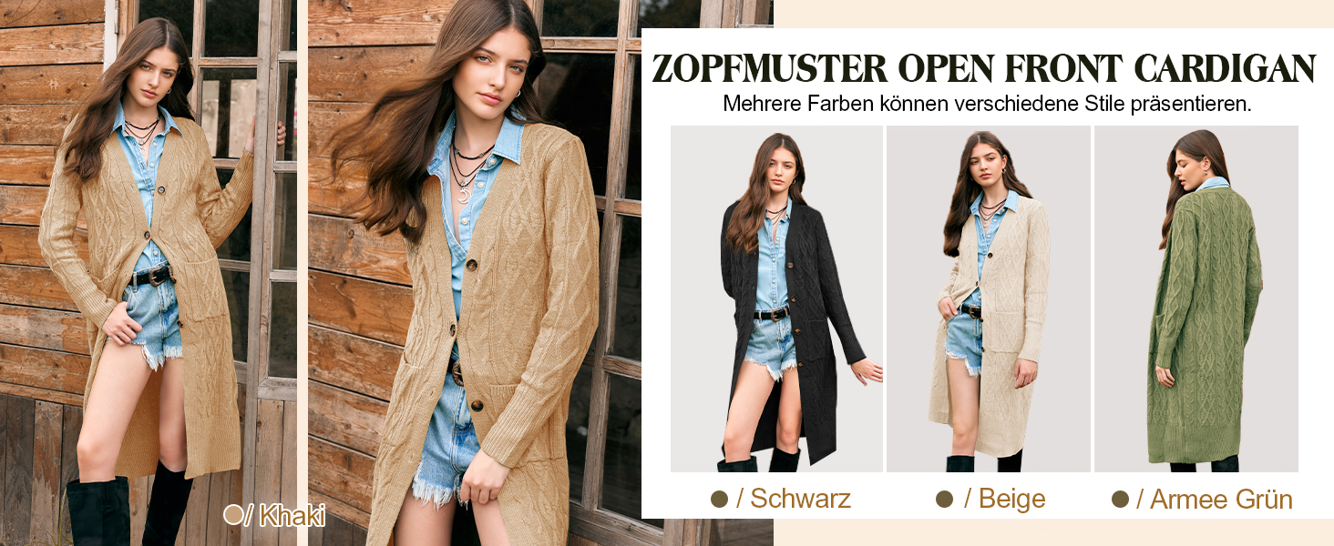 Жіноча в'язана жилетка Imily Bela з відкритим передом, довгим рукавом, візерунком коси та кишенями. Ідеальна на осінь-зиму. XL, бежевий колір