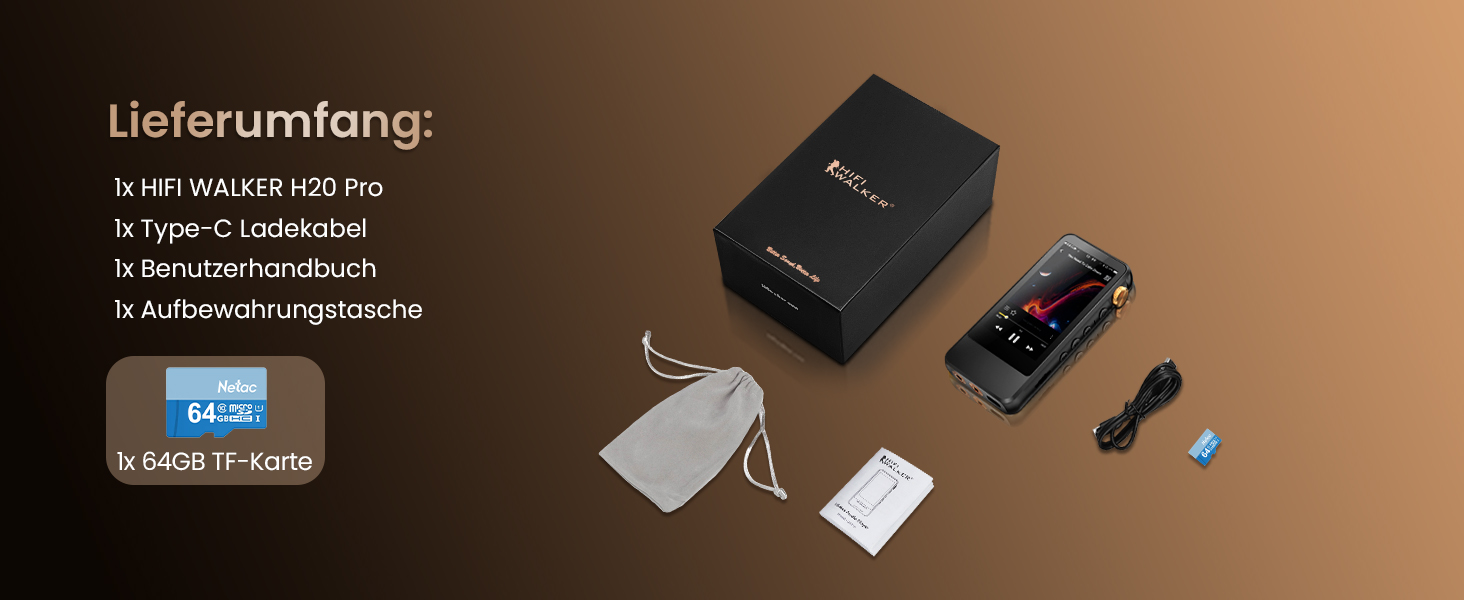 HIFI WALKER H20 Pro: Аудіо-плеєр Hi-Res з Bluetooth 5.1, DAC DSD256, 64GB