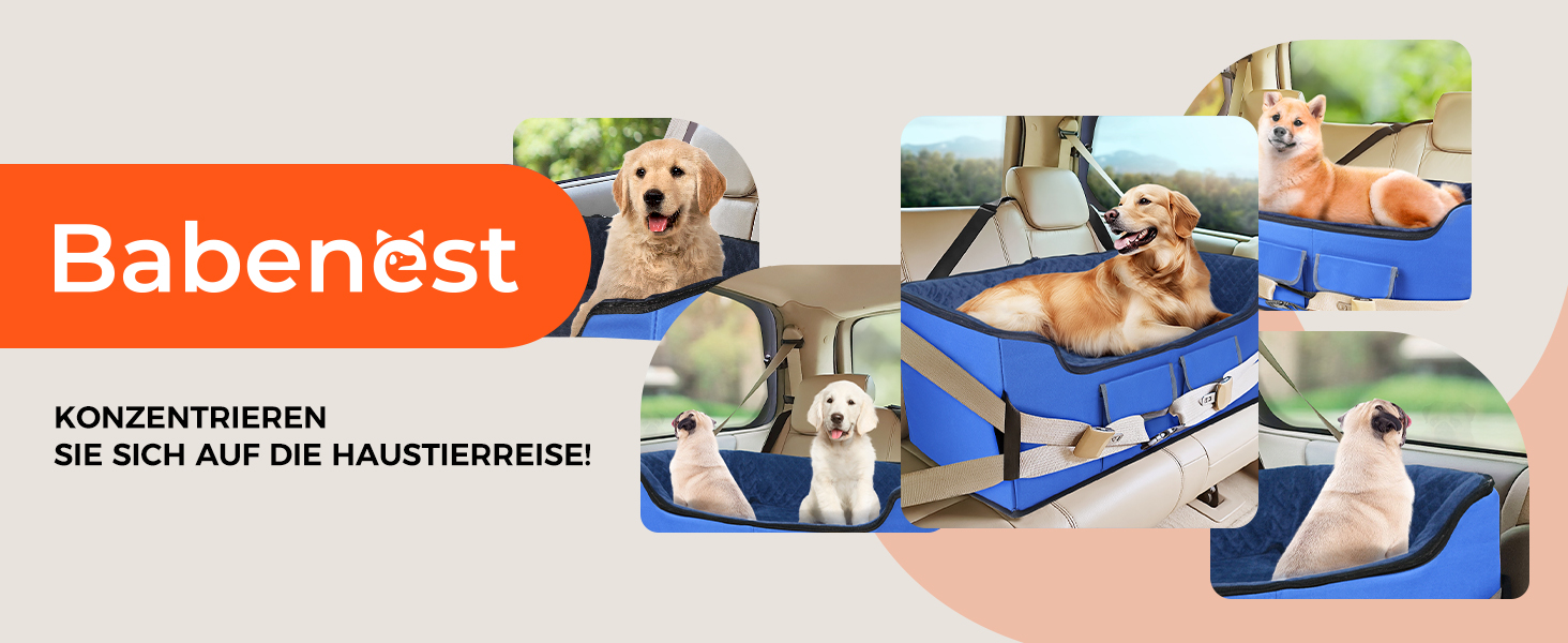 Stable Multi-Pet Car Seat Booster with Safety Belt for Medium Dogs - Washable & Reinforced Dog Basket for Rear Seat (Blue, M)