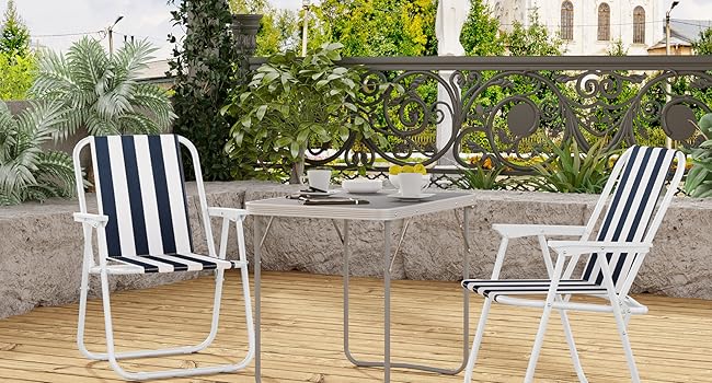 WOLTU Folding Camping Chairs, 2-Piece Set, Folding Chair, Lightweight Fishing Chair with Armrests for Picnic, Outdoor, Hiking, Garden, Balcony, (White+Blue)