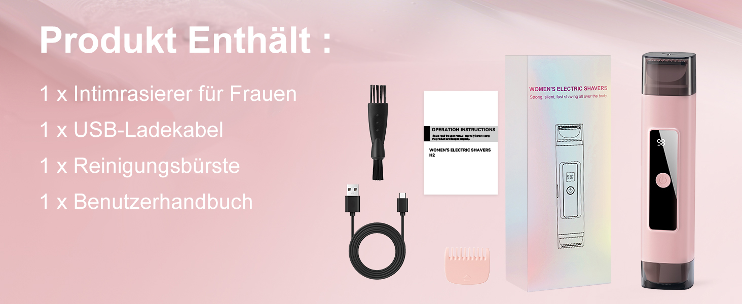 Електричний жіночий епілятор 2-в-1 Intimrasierer з LED-дисплеєм та IPX7 водонепроникністю, рожевий