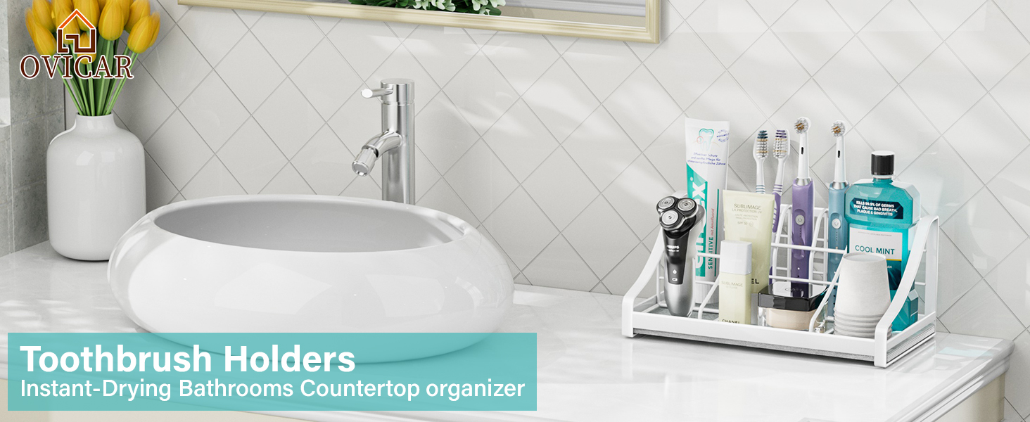 Toothbrush Holder, Instant Organizer – Bathroom Countertop Organizer, Kids, Electric Toothbrush & Toothpaste Holder – 7 Compartments, Bathroom Sink Accessories, Storage