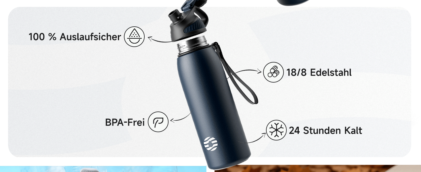 Фляга спортивна Fjbottle Edelstahl 1 л темно-синя з магнітною кришкою, BPA-free. Термофляга для школи, фітнесу, води, газованих напоїв