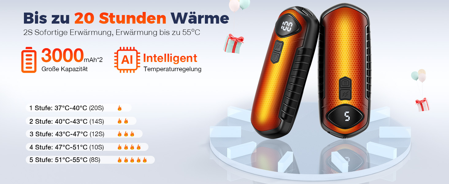 Грілки для рук акумуляторні, 2 шт, електричні, портативні, 6000mAh, кишенькові, ультралегкі та тонкі, 5 рівнів нагріву до 55°C, ідеальні для кемпінгу, чорні
